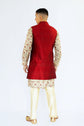 Red Silk Madhubani Long Vest Set