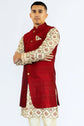 Red Silk Madhubani Long Vest Set